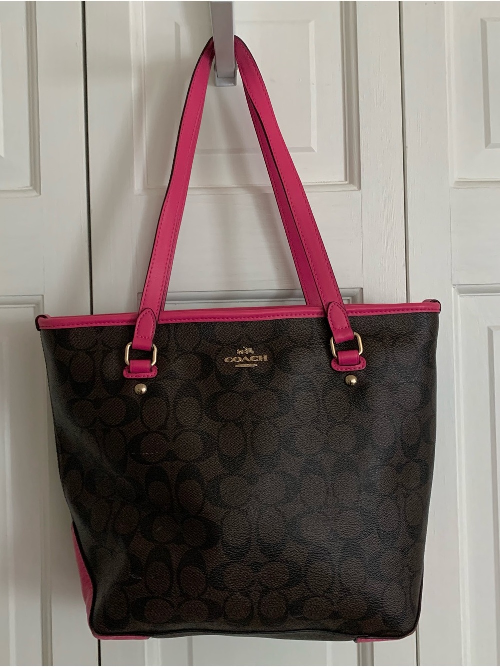 Coach Brown Signature Tote Pink Trim 23867 bag